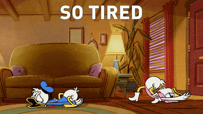 Donald And Daisy Duck Lying On Floor Saying So Tired GIF