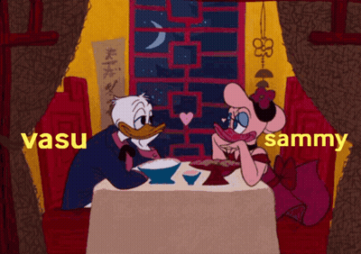 Donald Duck And Minnie Mouse Sitting At Table GIF