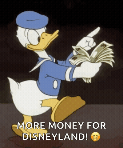 Donald Duck Holding Money Saying More Money For Disneyland GIF