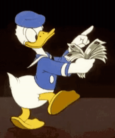 Donald Duck Holding Pile Of Money And Pointing GIF