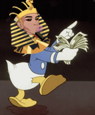 Donald Duck In Pharaoh Headdress Holding Money GIF
