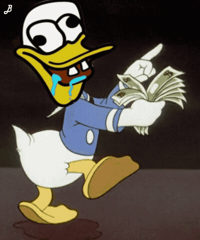 Donald Duck Is Holding A Bunch Of Money And Pointing GIF