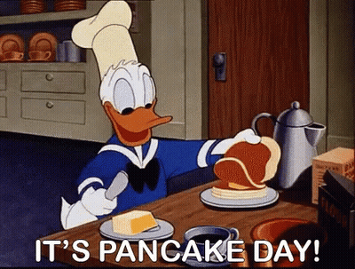 Donald Duck Is Making Pancakes In A Kitchen And Says It 'S Pancake Day ! GIF