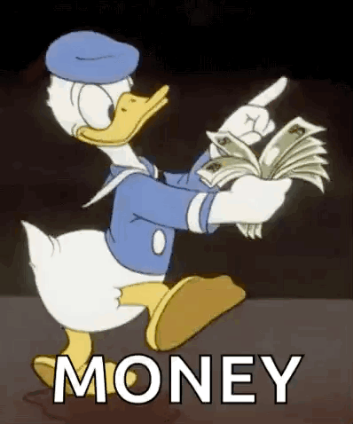 Donald Duck Is Running With A Bunch Of Money In His Hands . GIF