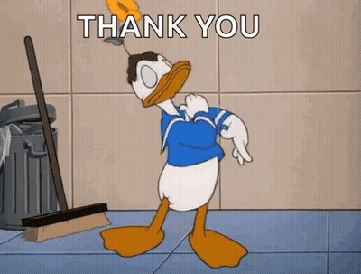 Donald Duck Is Standing On A Tiled Floor With A Mop And A Trash Can . GIF