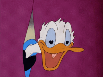 Donald Duck Peeking Out Of Purple Curtain GIF