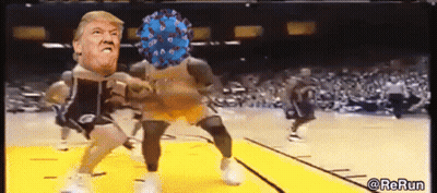 Donald Trump And Basketball Player With Virus On Head GIF