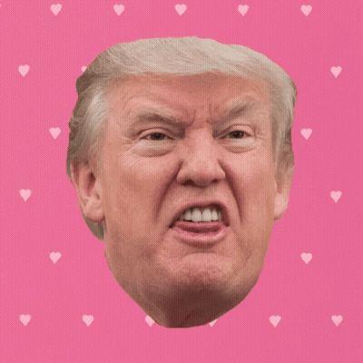 Donald Trump Face Surrounded By Hearts On Pink GIF