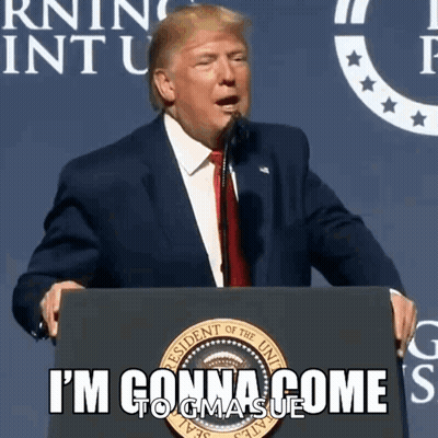 Donald Trump Giving Speech At Podium Saying I'm Gonna Come To GMA Sue GIF