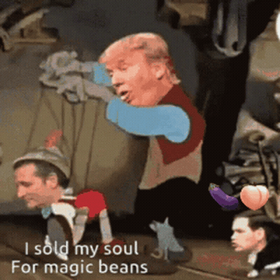 Donald Trump Holding Puppet I Sold My Soul For Magic Beans GIF