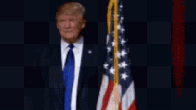 Donald Trump In Suit And Tie In Front Of American Flag GIF