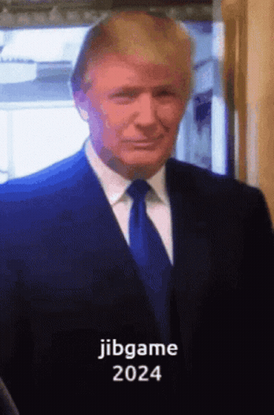 Donald Trump in Suit and Tie Saying Jibgame 2024