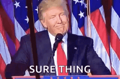 Donald Trump Is Giving A Speech At A Podium In Front Of An American Flag While Smiling . GIF