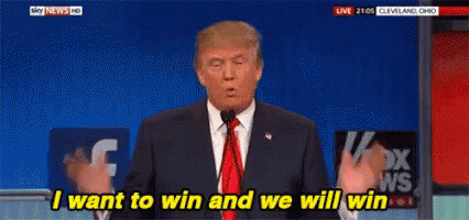 Donald Trump Is Giving A Speech In Front Of A Microphone While Saying I Want To Win And We Will Win . GIF