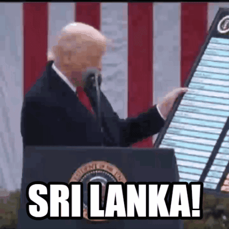 Donald Trump Is Giving A Speech In Front Of A Podium With The Words Sri Lanka On It GIF