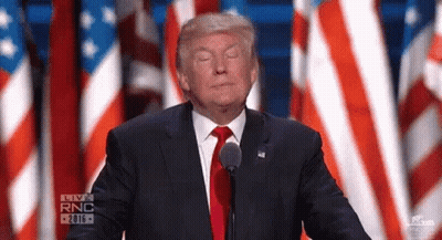 Donald Trump Is Giving A Speech In Front Of American Flags . GIF