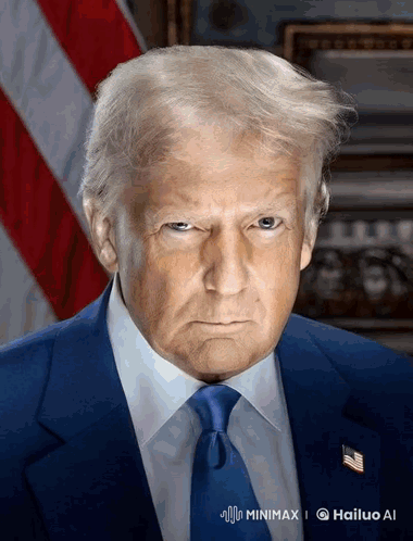 Donald Trump Is Wearing A Blue Suit And Tie And Making A Funny Face GIF