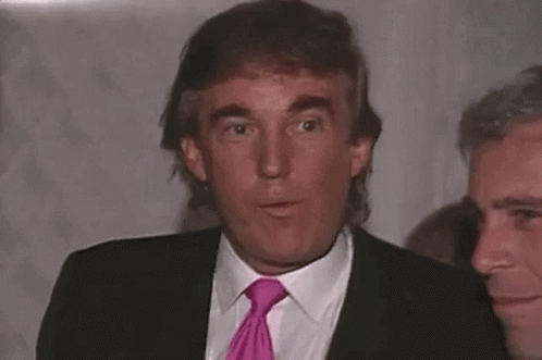 Donald Trump Is Wearing A Pink Tie And A Mullet While Standing Next To A Group Of Men . GIF