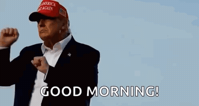 Donald Trump Is Wearing A Red Hat And A Suit And Is Giving A Good Morning . GIF