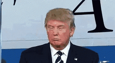 Donald Trump Is Wearing A Suit And Tie While Standing In Front Of A Sign That Says A . GIF
