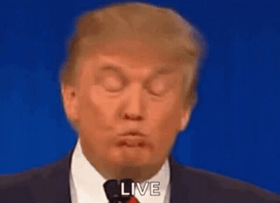 Donald Trump Making Funny Face Into Microphone In Suit And Tie GIF