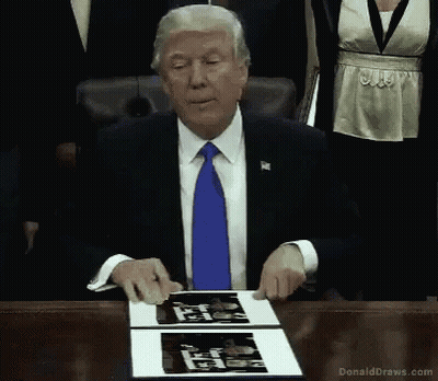 Donald Trump Sitting At Desk With Self Portrait GIF