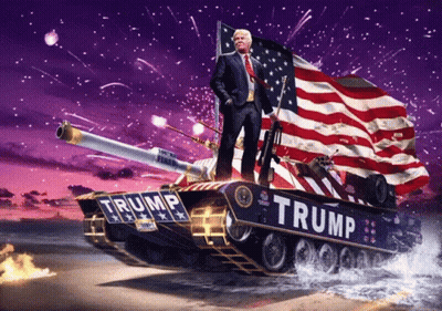 Donald Trump Standing On Trump Tank GIF