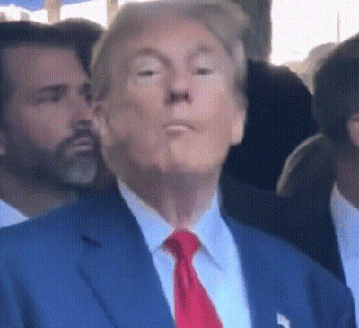 Donald Trump Wearing Blue Suit And Red Tie In Crowd GIF