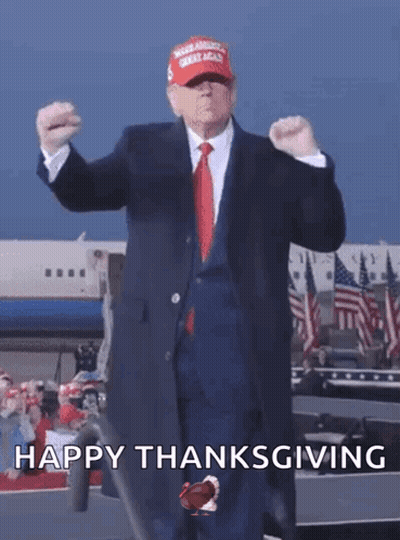 Donald Trump Wearing MAGA Hat Dancing In Front Of Airplane Says Happy Thanksgiving GIF
