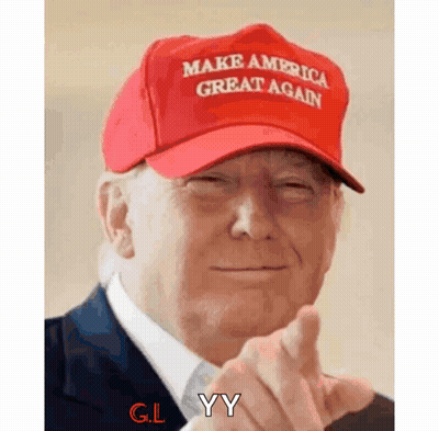 Donald Trump Wearing Make America Great Again Hat And Pointing At Camera GIF