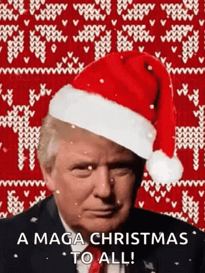 Donald Trump Wearing Santa Hat On Christmas Sweater GIF
