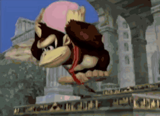 Donkey Kong Is Flying Through The Air In A Video Game Scene GIF
