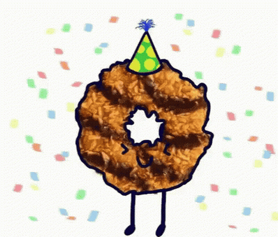 Donut With Arms And Legs Wearing Party Hat GIF