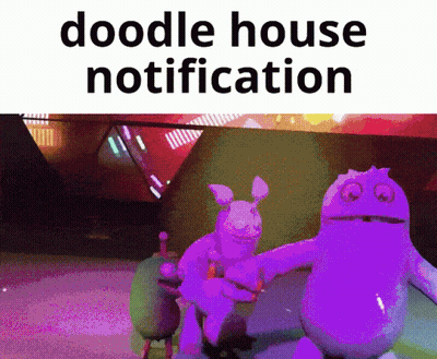 Doodle House Notification With Purple Monsters GIF
