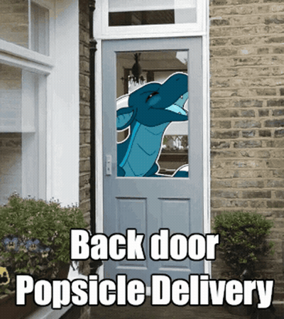Door With Dragon Picture And Back Door Popsicle Delivery GIF