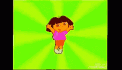 Dora Standing In A Green And Yellow Background GIF