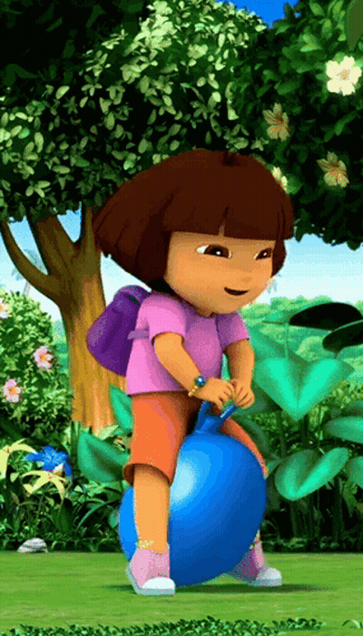 Dora The Explorer Is Jumping On A Blue Ball GIF