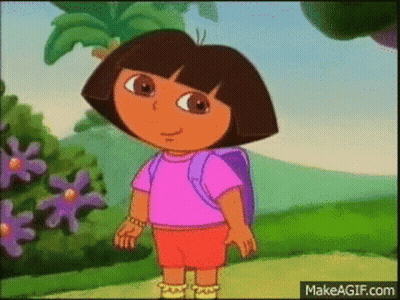 Dora The Explorer Is Standing In A Field With Flowers And Trees In The Background . GIF