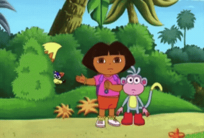 Dora The Explorer Is Standing Next To A Monkey And A Fox GIF
