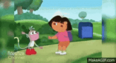Dora The Explorer Is Standing Next To A Monkey On A Dirt Path . GIF