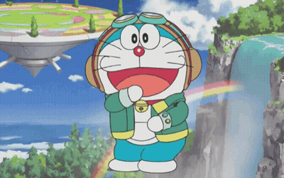 Doraemon Wearing Headphones And Helmet GIF