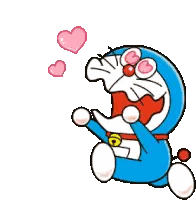 Doraemon With Pink Bow And Heart Eyes Sticker