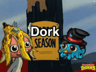 Dork Season Sign Next To Cartoon Character GIF