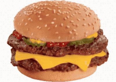 Double Cheeseburger With Ketchup And Pickles On Sesame Seed Bun GIF