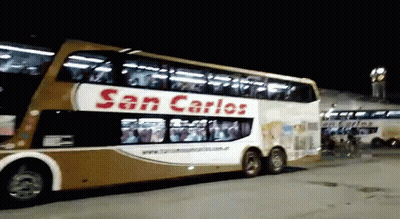 Double Decker Bus Saying San Carlos GIF