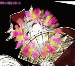 Douma Smiling Behind Fan With Hearts GIF