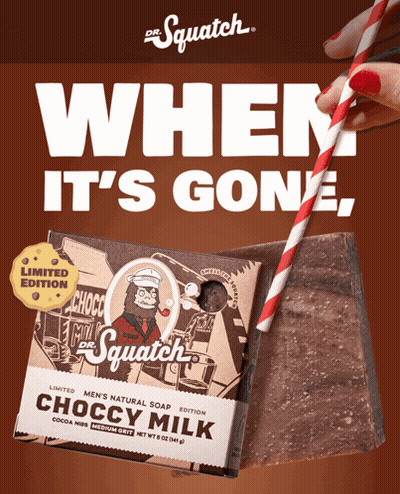 Dr. Squatch Chocolate Milk Soap Box With Red White Straw GIF