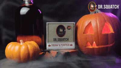 Dr. Squatch Drunk 'N Pumpkin Box Next To Carved Pumpkin GIF