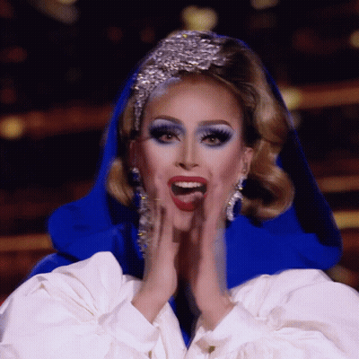 Drag Queen Blue And White Dress Silver Headpiece GIF