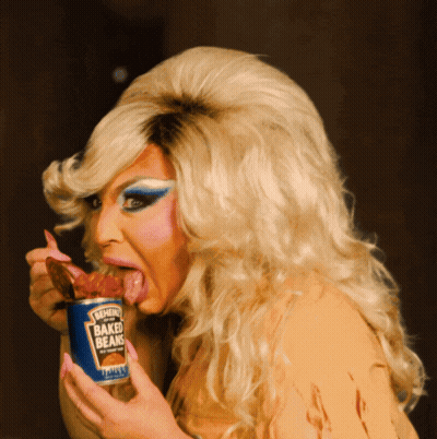 Drag Queen Eating Heinz Baked Beans GIF